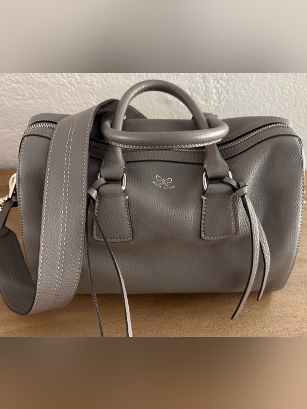 Johnny Was Taupe Gray Leather Tote Handbag Shoulder Bag
